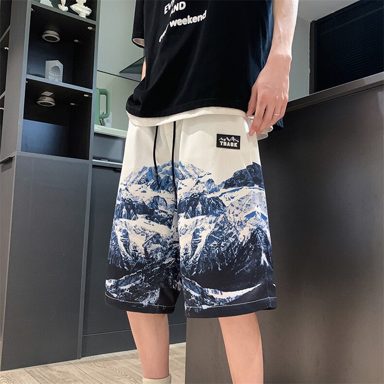 五分裤男2025夏季新款短裤沙滩裤印花雪山休闲裤衩中裤 K1080-P26图片