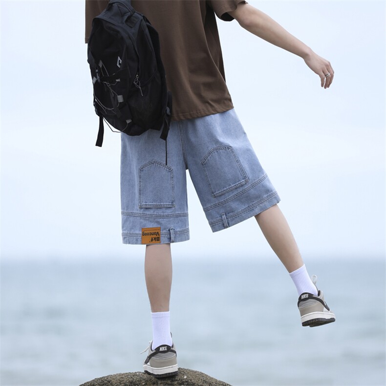 2024夏季男宽松直筒休闲中裤美式复古倒装牛仔短裤DK836-特批-35图片