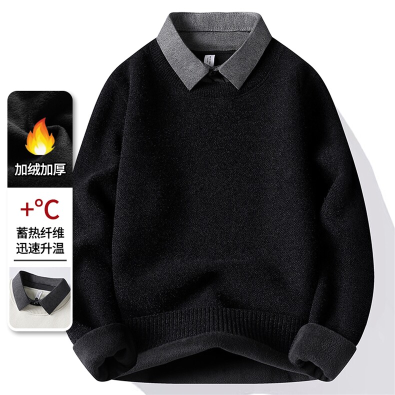 雪貂绒衬衫领加绒加厚毛衣秋冬季一体绒保暖毛线针织衫9088-P50元图片