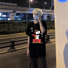 美式复古印花短袖T恤ins潮牌潮流小领口打底衫宽松七分袖，男装T恤，星座310A-4