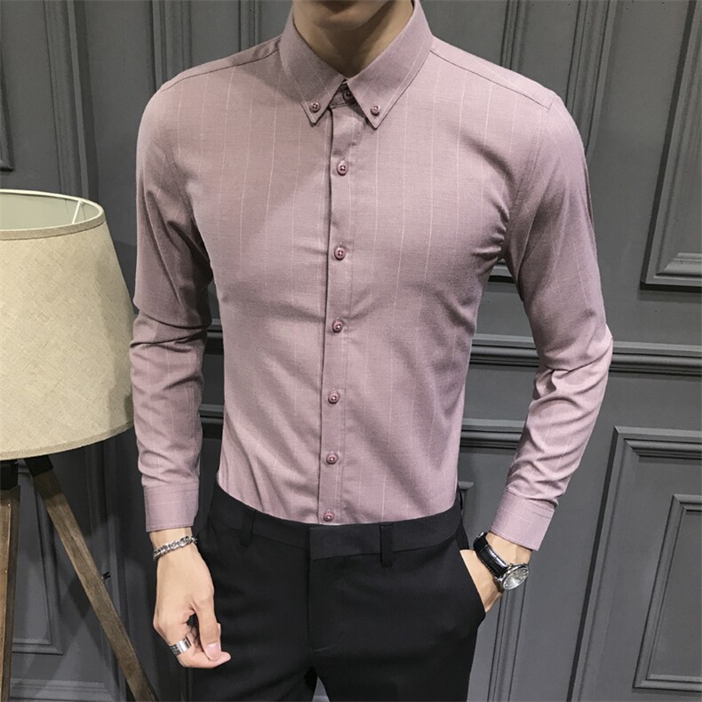 条纹男生衬衫修饰翻领衬衣C607,男装衬衫,星座1012