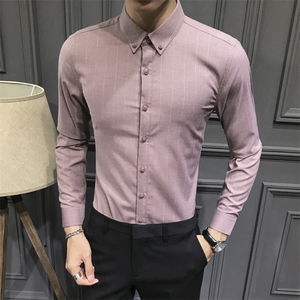 条纹男生衬衫修饰翻领衬衣 C607图片