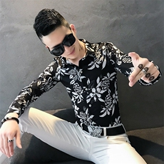 312A-741-P50新款秋冬季个性印花衬衫发型师夜场工装服衬衣，男装衬衫，星座312A-5