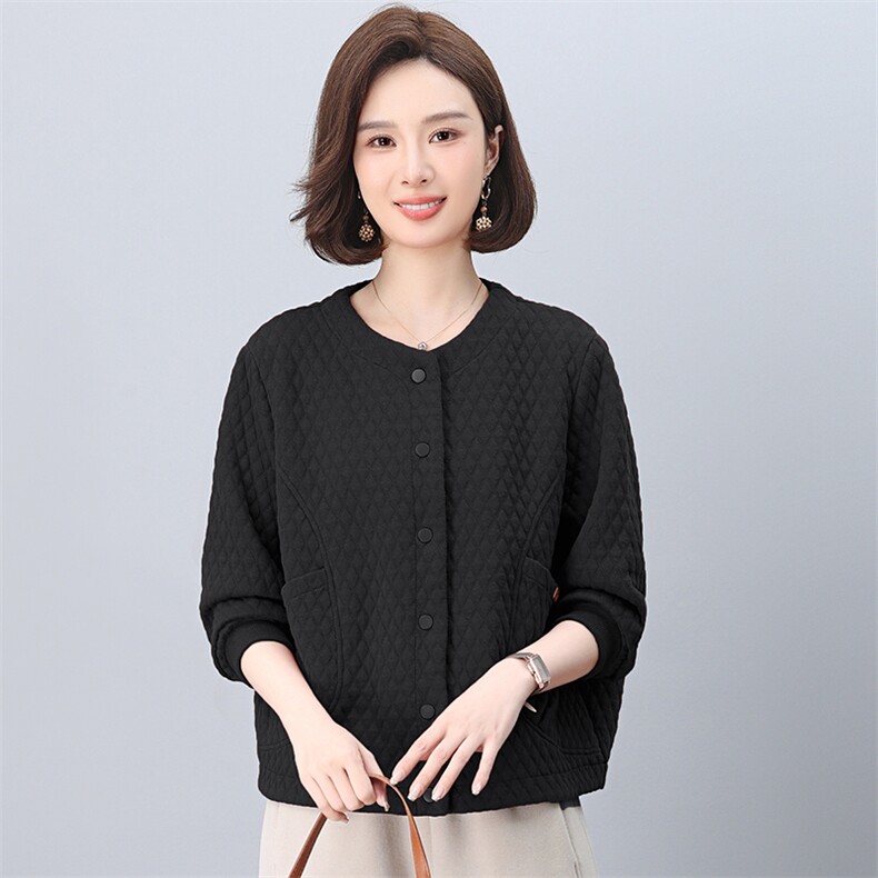 女圆领休闲百搭宽松显瘦韩版春装棒球服女铜扣记空气棉菱格外套,女装短外套,独衣靓