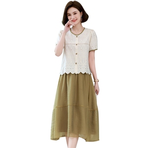 妈妈装夏款裙子2025新款夏装中年女洋气小衫贵夫人连衣裙两件套装图片