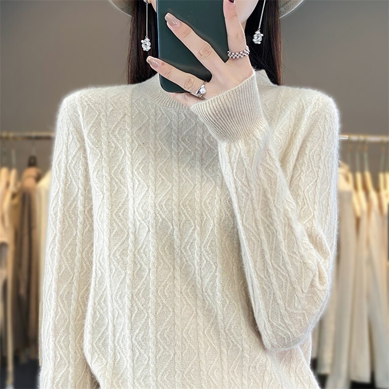 2332半高领羊毛衫女宽松百搭纯色加厚毛衣女针织打底衫,女装羊毛衫,邓利维