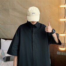！夏款港风冰丝衬衣男黑寸衫男白短袖衬衫男DXC282-P30，男装衬衫，电商B371