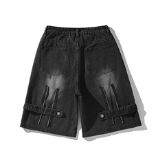工装牛仔短裤男生夏季薄款拉链装饰痞帅潮牌大码宽松休闲五分裤子，男装牛仔裤，电商A022