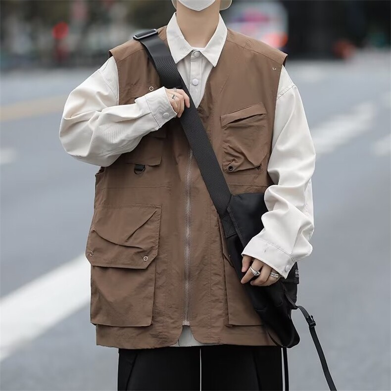 日系宽松工装马甲多口袋户外机能男女生阿美咔叽露营战术背心,男装背心/马甲,星座1210-1