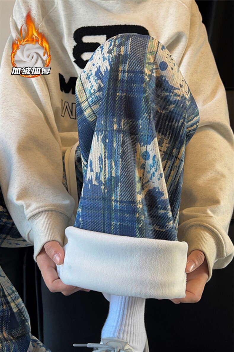 2024冬季新款内景大码扎染格子加绒裤M-5XHK24999-特P40,男装休闲裤,电商A022