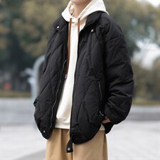 菱形格立领保暖棉衣男冬季加厚简约宽松情侣棉服1001-1-MY906-P85，男装棉衣，星座1001-1