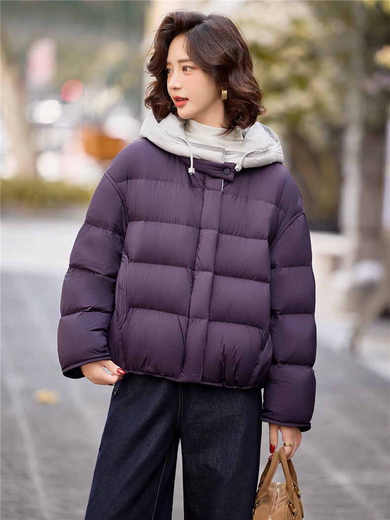 90白鸭绒羽绒服女2025年冬季新款时尚撞色连帽宽松羽绒服外套,女装羽绒服,沁沁公主