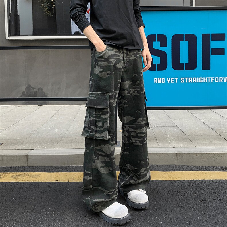 美式迷彩工装裤男款春秋季加长版高个子宽松阔腿嘻哈痞帅休闲长裤,男装休闲裤,电商A001-1