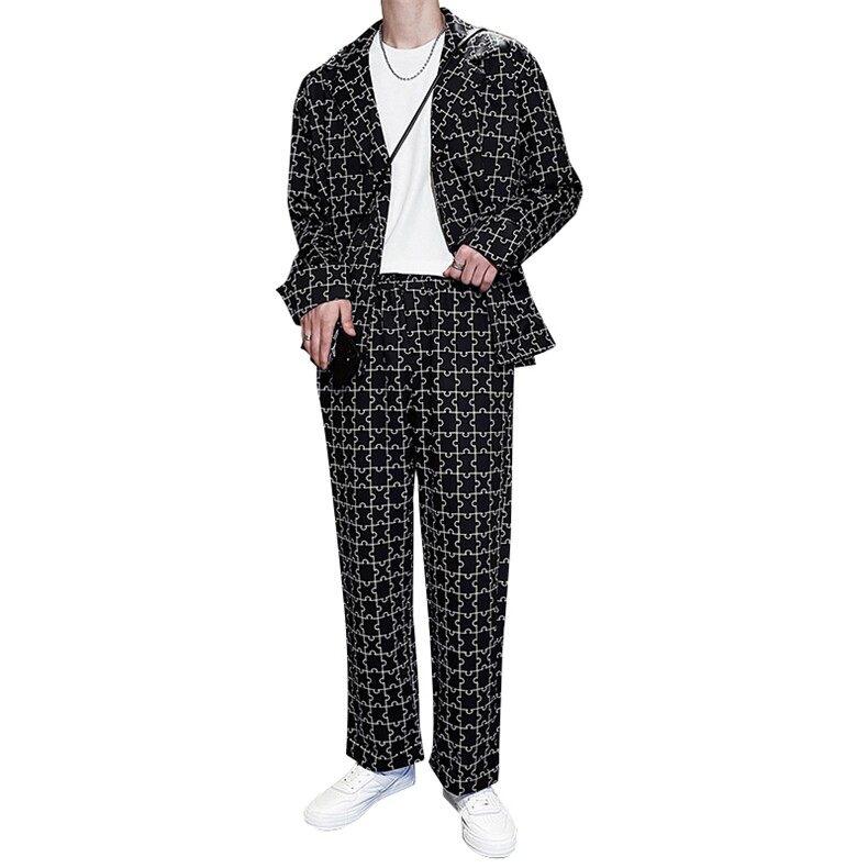 阔版宽松休闲西装套装个性花西服两件套TZ04/P100特,男装西服套装,电商A243