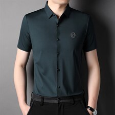 针冰丝无痕短袖衬衫男中年2023年夏季商务休闲宽松免烫爸爸装，男装衬衫，电商B212（原钱塘6029）