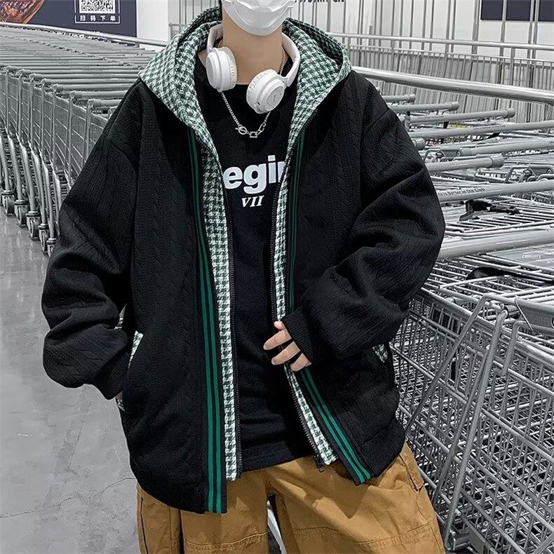 假两件外套男秋冬季韩版潮流格子拼接夹克潮牌休闲上衣JK736-p60,男装夹克,星座1008-1