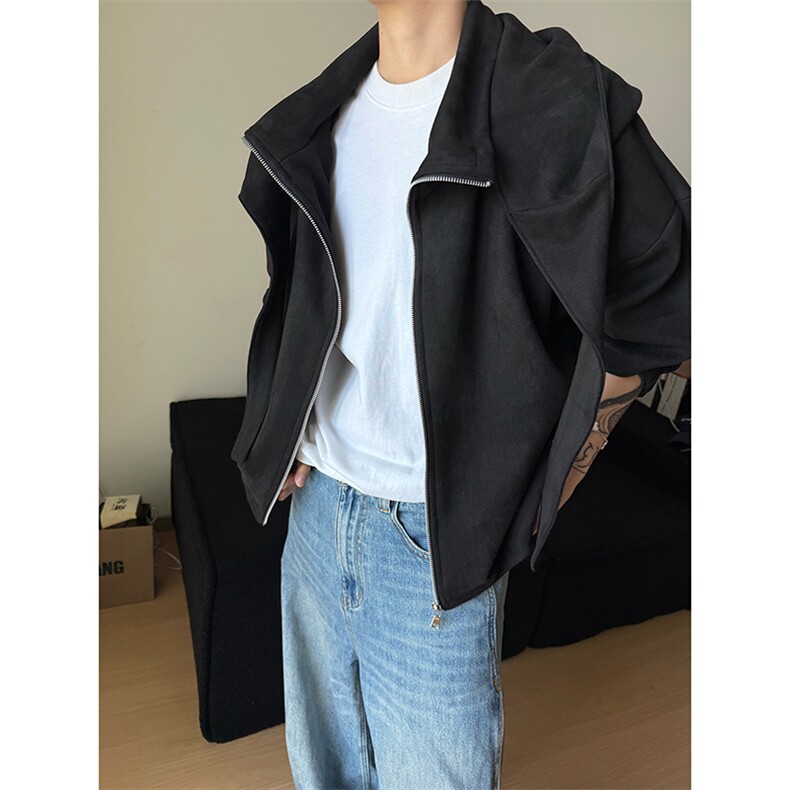 慵懒街头风宽松廓形设计感上衣皮绒复古感外套HY813P65控98,男装夹克,电商A102B
