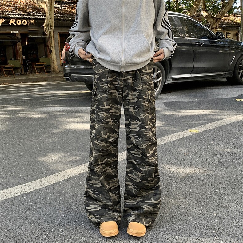 工装迷彩休闲裤男女韩版潮流高街帅口袋2025春季ins长裤K6014-P49图片
