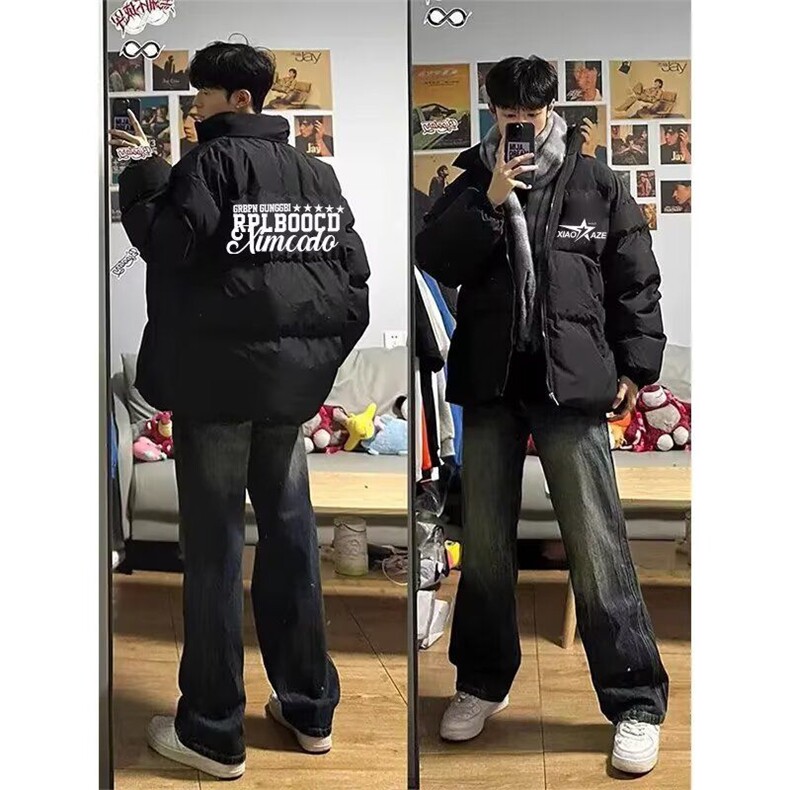 JY397-P64 黑色立领棉服男女秋冬季2025新款棉衣外套图片