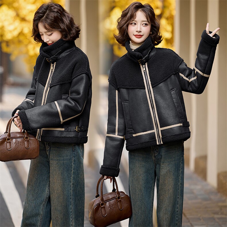 【现货主推】2024年冬季新款皮毛一体加绒服,女装短外套,魅丽静蓝