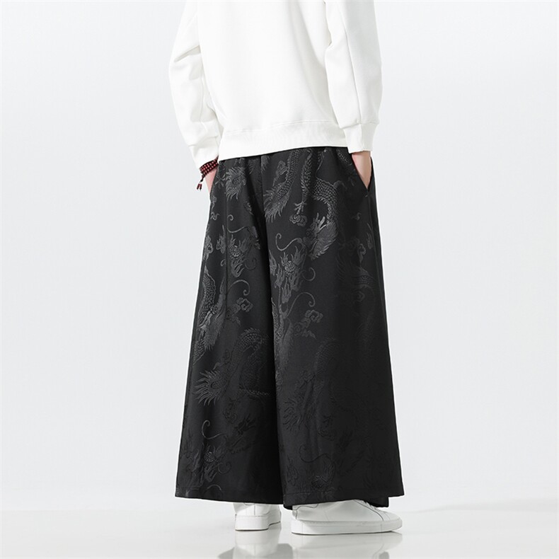 2025秋冬风马面裤汉服龙纹阔腿裤K375加厚P65-常规P55,男装民族服装,电商A057B