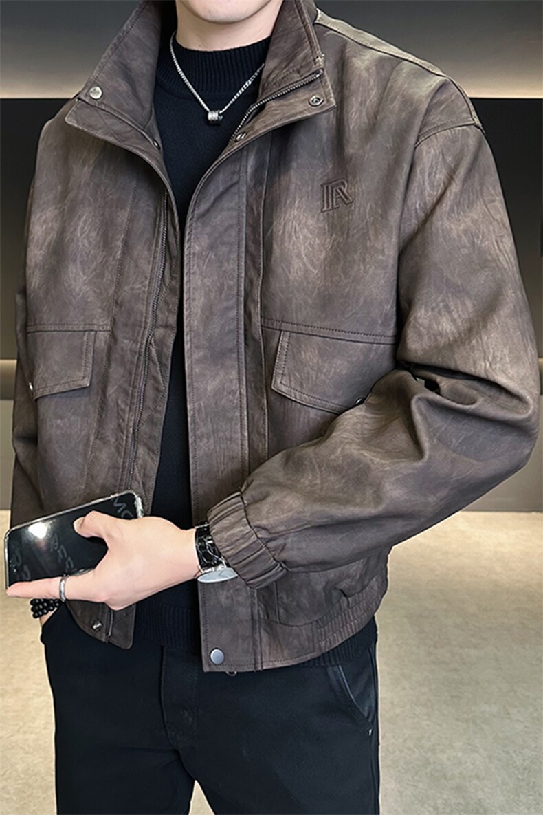 2025新款秋季美式潮牌皮衣外套男款立领机车皮夹克A313-2595-P165,男装皮衣,电商A313