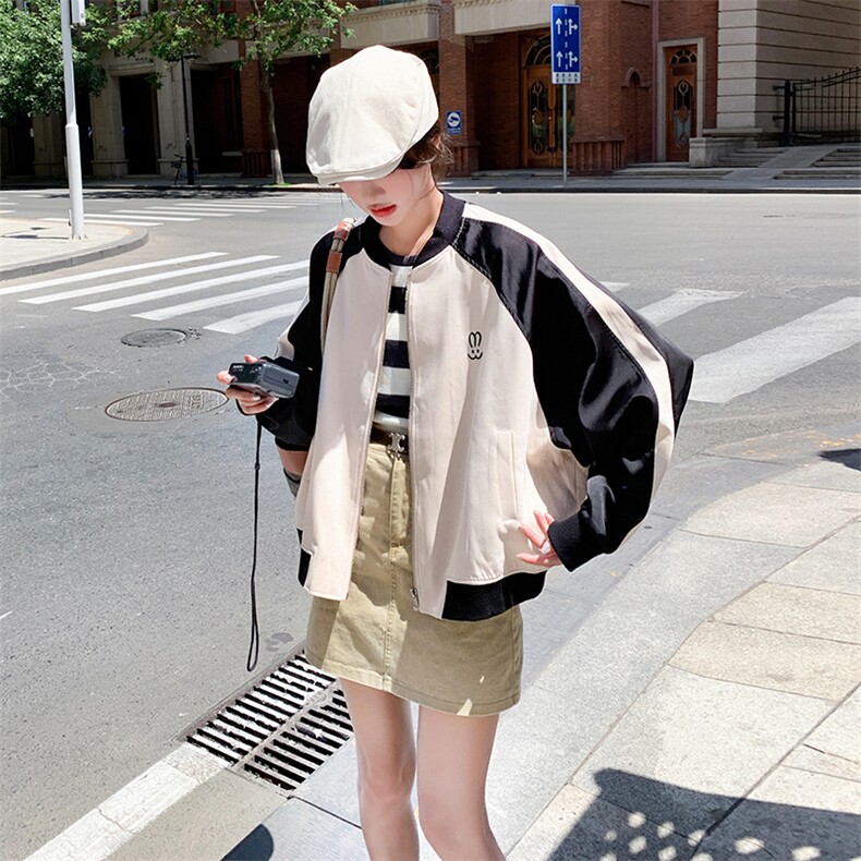 高级感刺绣拼接棒球服外套女2023秋新款小个子超级好看学院风夹克,女装短外套,一九零