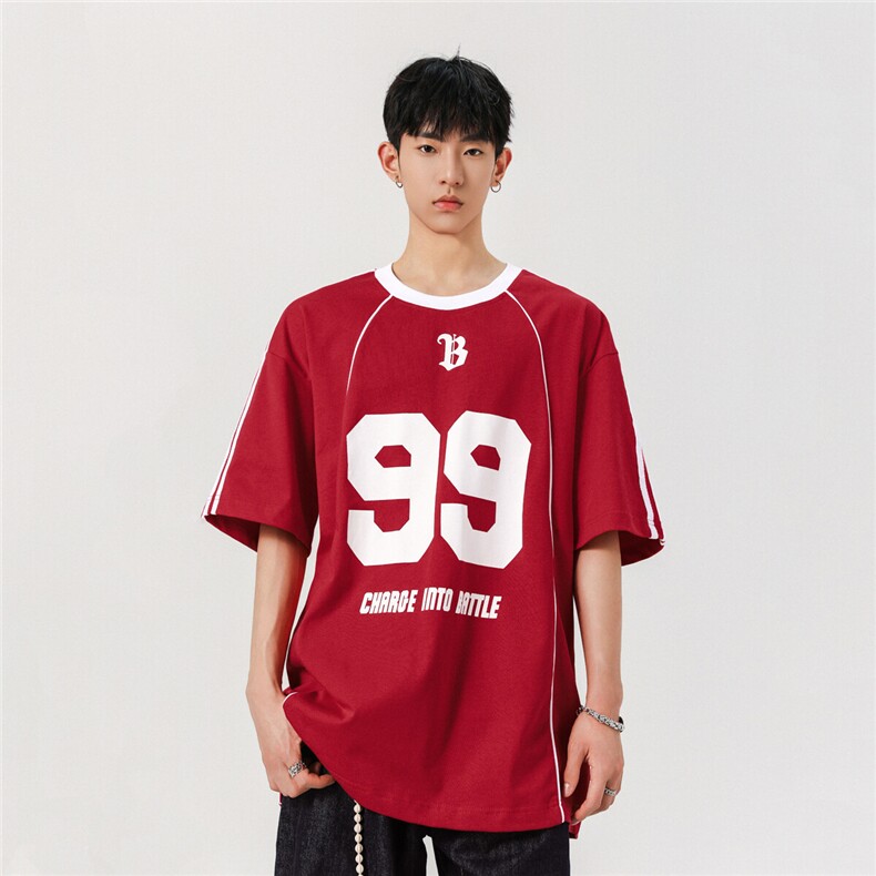 夏季美式复古宽松字母圆领球衣T恤潮牌短袖T8606/P58控件89,男装T恤,星座202