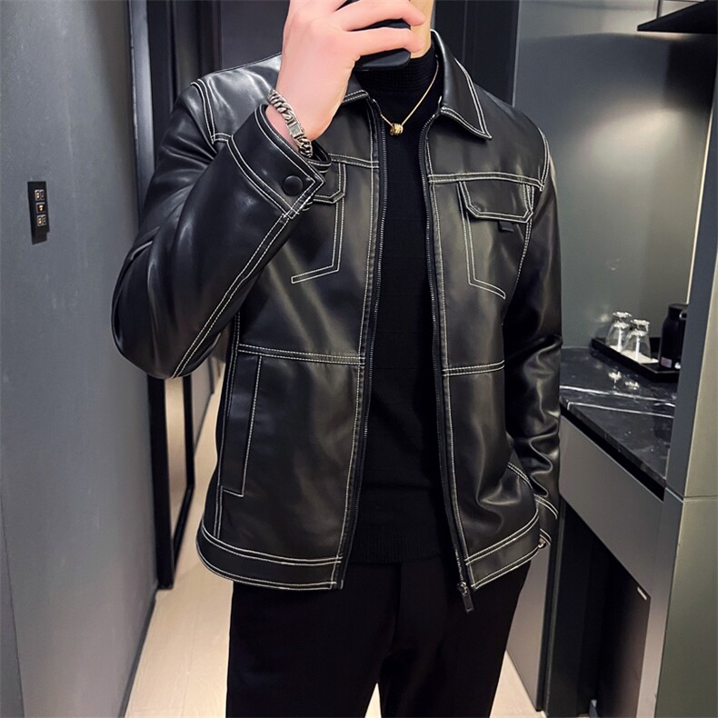 2024秋冬皮衣夹克修身翻领PU机车皮衣外套男py56603-p98M-4XL,男装皮衣,电商D303