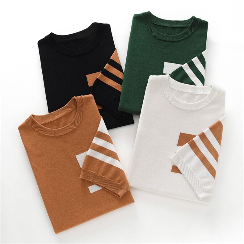 夏季新款简约纯棉三道杠短袖男宽松百搭显瘦时尚休闲上衣，男装T恤，牧绒家园