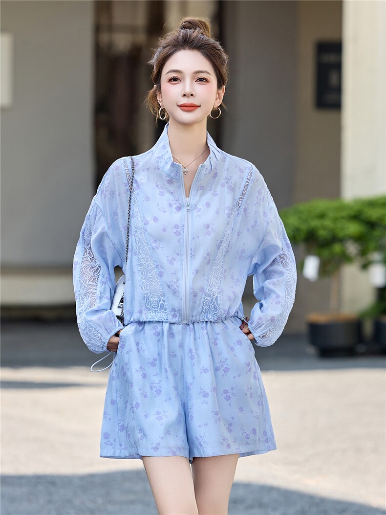 时尚减龄防晒衣短裤套装女夏2025新款宽松休闲轻薄透气户外两件套,女装套装/套裙,尚娜萱