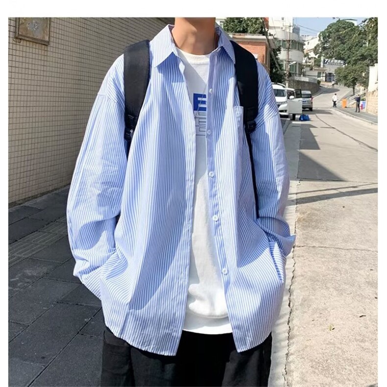 GS05P55日系宽松长袖衬衣潮男百搭韩条纹上衣防晒外套男,男装防晒衣,星座1108-5