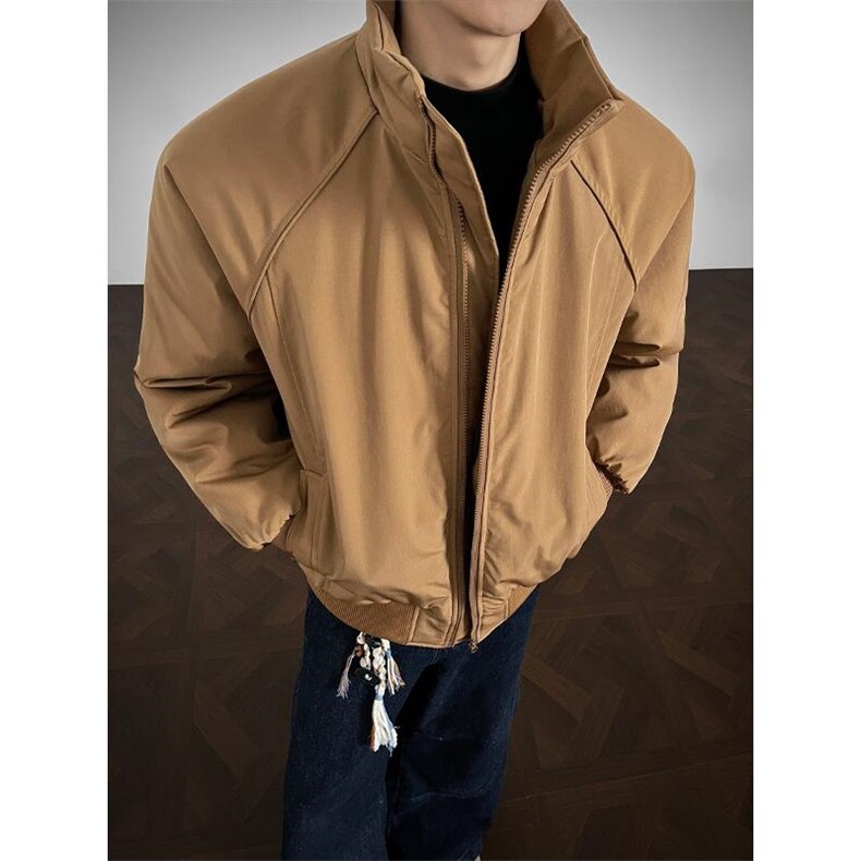 现货美式高街休闲夹克冬季三防立领纯色户外工装加厚棉服外套，男装夹克，电商A486