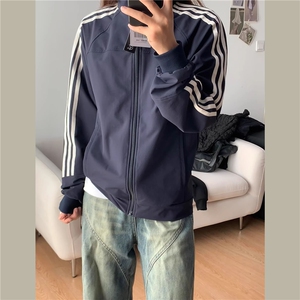JK757-P50三条杠外套男女春秋季cleanfit短款立领夹克图片