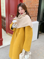 新品黄色羊羔毛长款外套2c309-871-p195-k288，女装毛呢外套，2C309