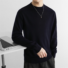 绵羊毛圆领衣服男秋冬加厚毛线衣保暖纯色打底内搭针织衫，男装T恤，星座914