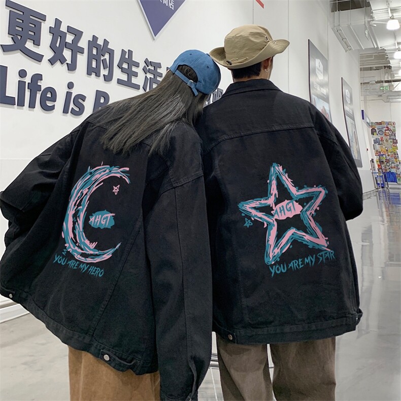 秋季港风大码不一样情侣学生印花牛仔外套男JK563-P6588,男装工装外套,星座912-1（原星座914-5）