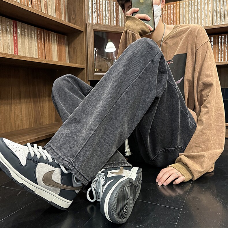 直筒牛仔裤男秋潮牌宽松休闲复古潮流百搭阔腿长裤N068-P38,男装牛仔裤,星座308B-1
