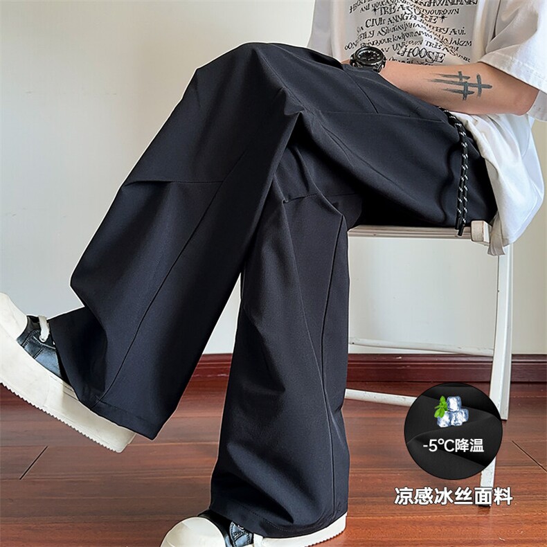 特批P25无差价夏季冰丝凉感薄款设计男大码休闲垂感闪冰裤K5746B,男装休闲裤,电商A001-1