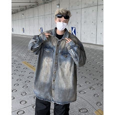 F363P68男生秋装新中式潮牛仔外套男复古宽松水洗做旧，男装工装外套，星座512-6