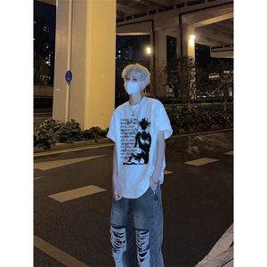 欧美高街重磅短袖t恤ins潮牌潮流vintage美式复古七分袖图片