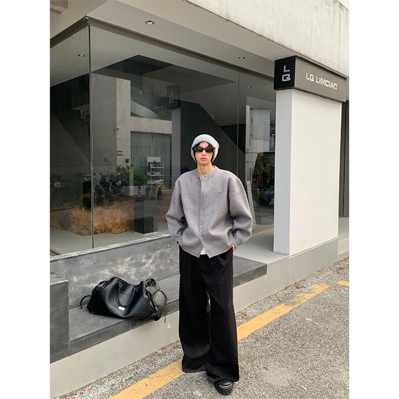 秋冬款棒球领开衫纽扣毛衣男女纯色宽松休闲针织衫外套MYD69,男装针织衫/毛衣,星座208-5