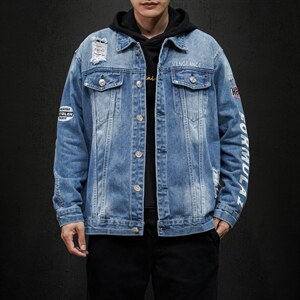 jk818-p90-限价128黑墙牛仔夹克肥仔秋款量足印花大码，男装夹克，星座103A