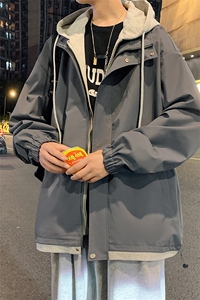 JK763 P78港风二开宽松假两件夹克百搭落肩简约连帽上衣外套图片