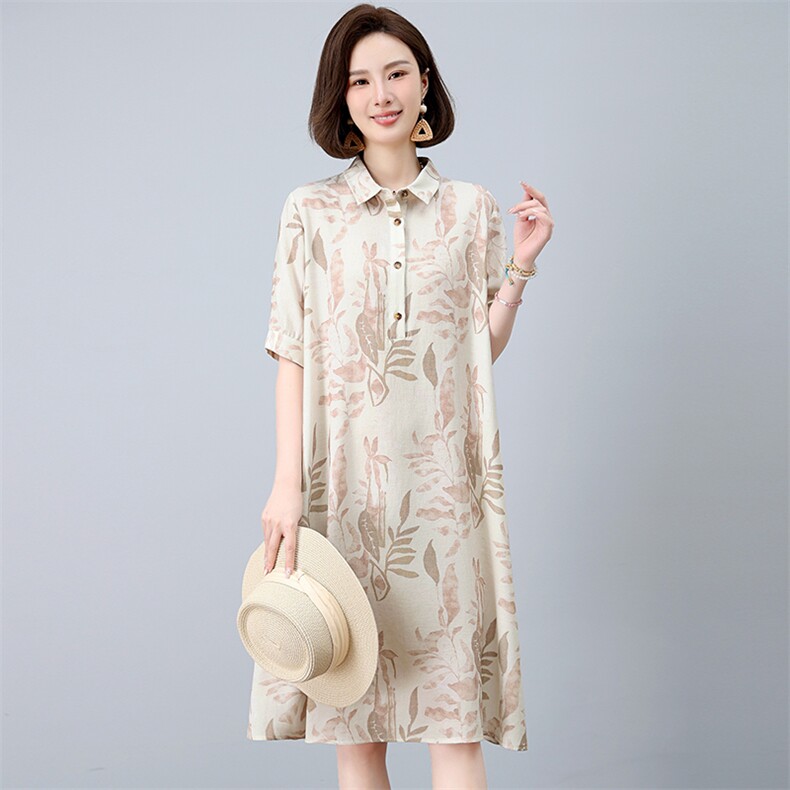 莱赛尔天丝亚麻连衣裙2025新款夏季穿搭宽松大码显瘦气质妈妈裙子,女装连衣裙,独衣靓
