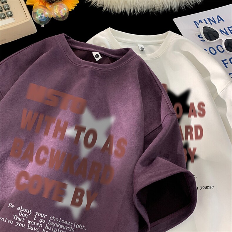 可设48小时发货支持抖音得物来样二开240克重磅美式麂皮绒短袖t恤，男装T恤，电商A486-1