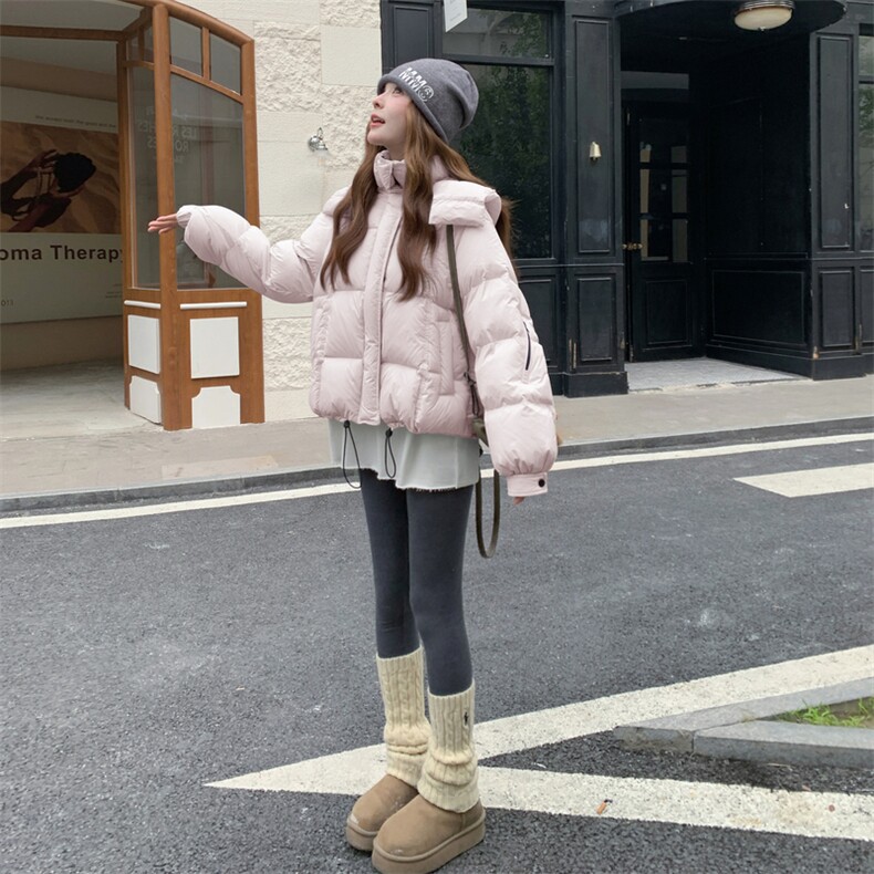 连帽泡芙短款羽绒服外套女冬季2025新款小个子巨好看白鸭绒面包服,女装羽绒服,网红馆