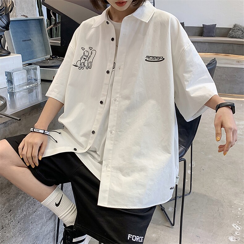 【】A003-HC2021-P40夏装新款个性港风短袖衬衫情侣,男装衬衫,电商A003