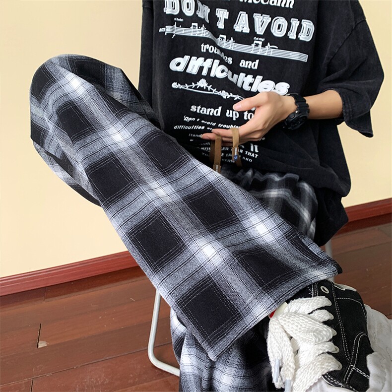 2025春季格子裤男直筒宽松休闲长裤美式拖地裤A166-KZ88A-P50控65,男装休闲裤,电商A166