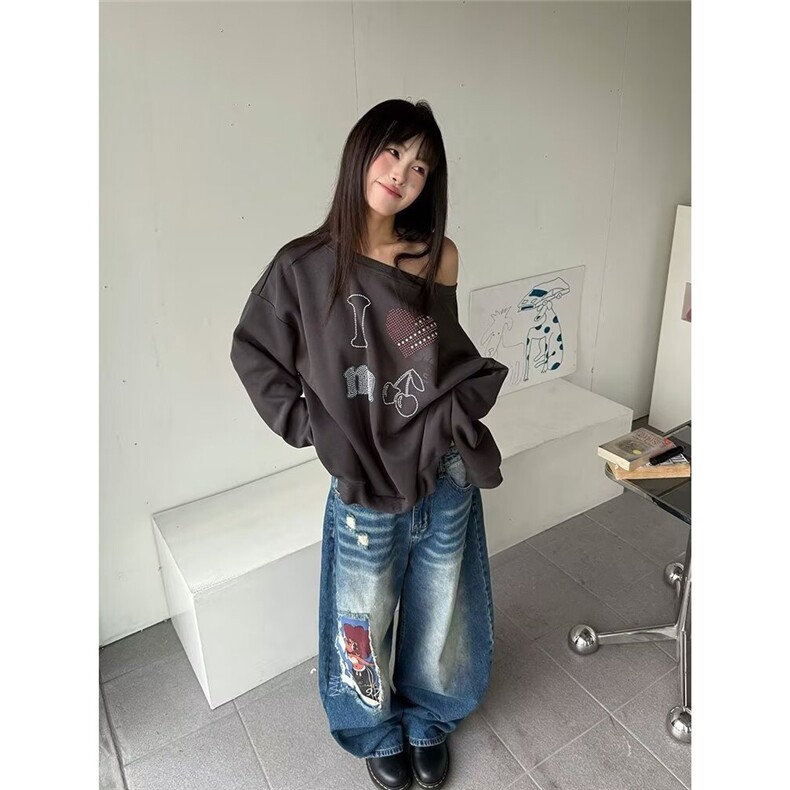个性破洞水洗蓝色牛仔裤女夏新款高腰宽松显瘦百搭直筒阔腿拖地裤,男装牛仔裤,星座1210-1